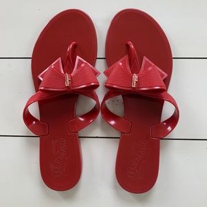 Salvatore Ferragamo Red Bali Bow Sandals